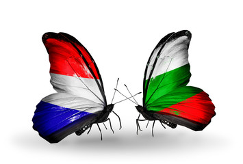 Two butterflies with flags Holland and Bulgaria