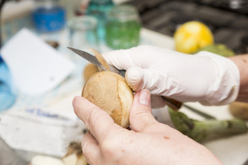 peeling potatoes