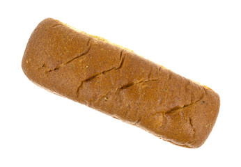 Single whole wheat sub roll on a white background