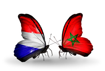 Two butterflies with flags Holland and Morocco