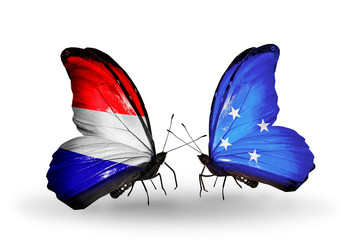 Two butterflies with flags Holland and Micronesia