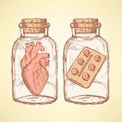 Sketch medical set  in vintage style