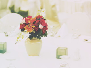 Wedding ceremony on the beach vintage color tone