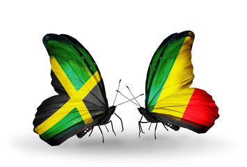 Two butterflies with flags Jamaica and Kongo
