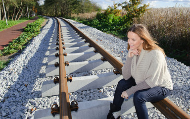 Portrait of beautiful caucasian woman wearing warm clothes