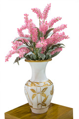 pink Chainese Wool flower in vase isolated with clipping path