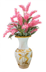 pink Chainese Wool flower in vase isolated with clipping path