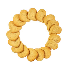 Circle frame from heart shaped cookies