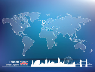 Map pin with London skyline