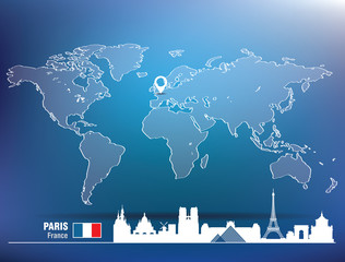 Map pin with Paris skyline