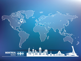 Map pin with Montreal skyline