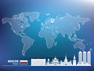 Map pin with Moscow skyline