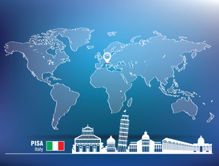 Fototapeta na wymiar Map pin with Pisa skyline