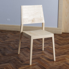 Wooden chair in new modern interior room with parquet