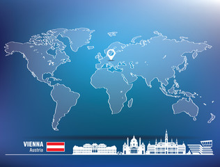 Map pin with Vienna skyline