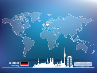 Map pin with Munich skyline