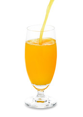 pouring orange juice isolated on white