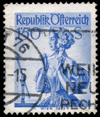 Stamp printed in Austria, shows a woman from Wien
