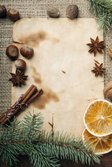 Christmas background and spices