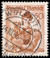 Stamp printed in Austria, shows a woman from Vorarlberg, Bregenz
