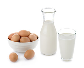 protein from eggs iand milkl isolate on white