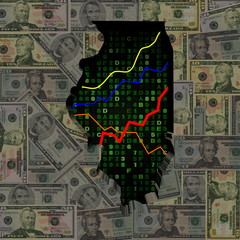 Illinois map with hex code and graphs on dollars illustration
