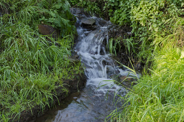 small waterfall in the grass
