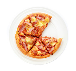 Pizza on the plate isolated on white background
