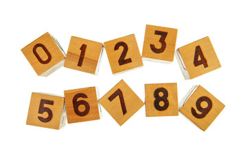 Two rows of wooden blocks with numbers