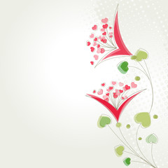 Floral romantic background - hearts, flower, vector