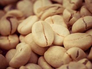 green coffee beans macro with filter effect retro vintage style