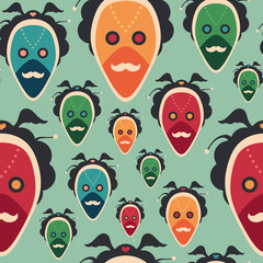 Colorful seamless pattern with epatage masks.