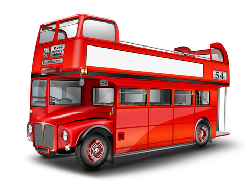 roter Bus - Cabriolet. Englischer Doppeldeckerbus, freigestellt