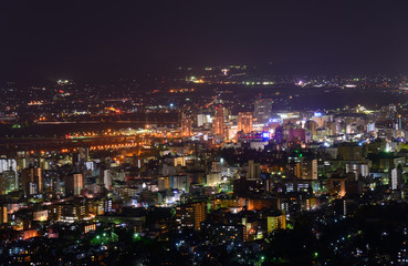 Fototapeta na wymiar Cityscape of Morioka at night in Iwate, Japan