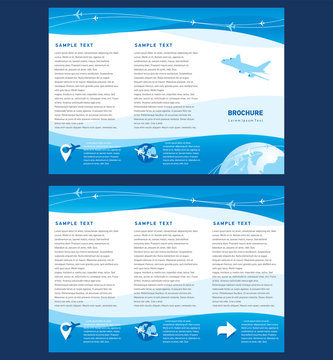 Vector brochure tri-fold layout design template airplane takeoff