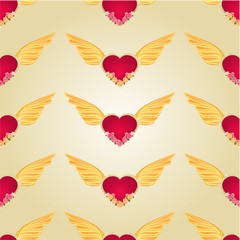 Seamless texture Heart with wings and roses vector