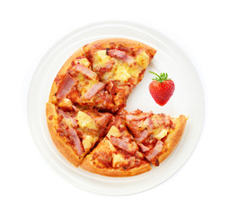 Pizza on the plate isolated on white background