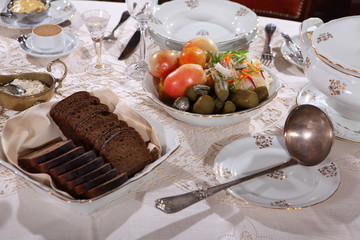 Marinaded tomatoes and cucumbers and salty cabbage