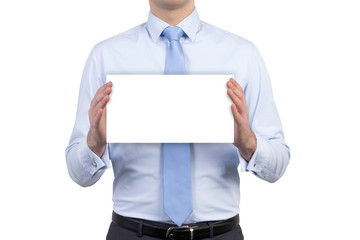 businessman holding blank paper