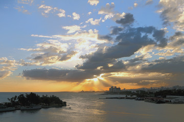 Sunset in seaside city. Santo Domingo, Dominican Republic