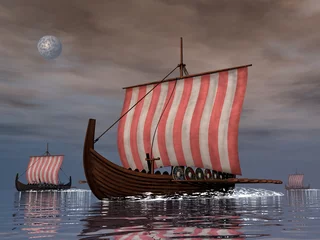 Cercles muraux Naviguer Drakkars or viking ships - 3D render