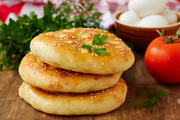 Homemade flat bread with sesame