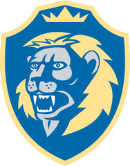 Angry Lion Head Roar Shield Retro