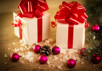 Christmas gift box with Christmas decorations
