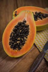 Papaya fruit cut in half