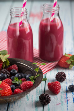 Fresh homemade berries smoothie with fresh fruits
