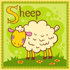 Illustrated alphabet letter S and sheep.