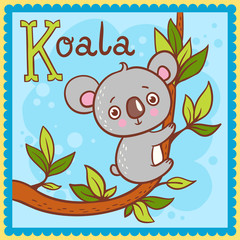 Illustrated alphabet letter K and koala.