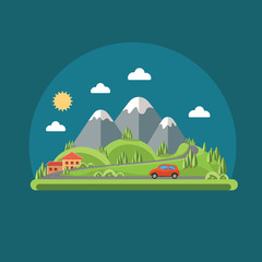 Nature - summer landscape. Flat design style.