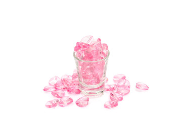 pink hearts glass  on white background